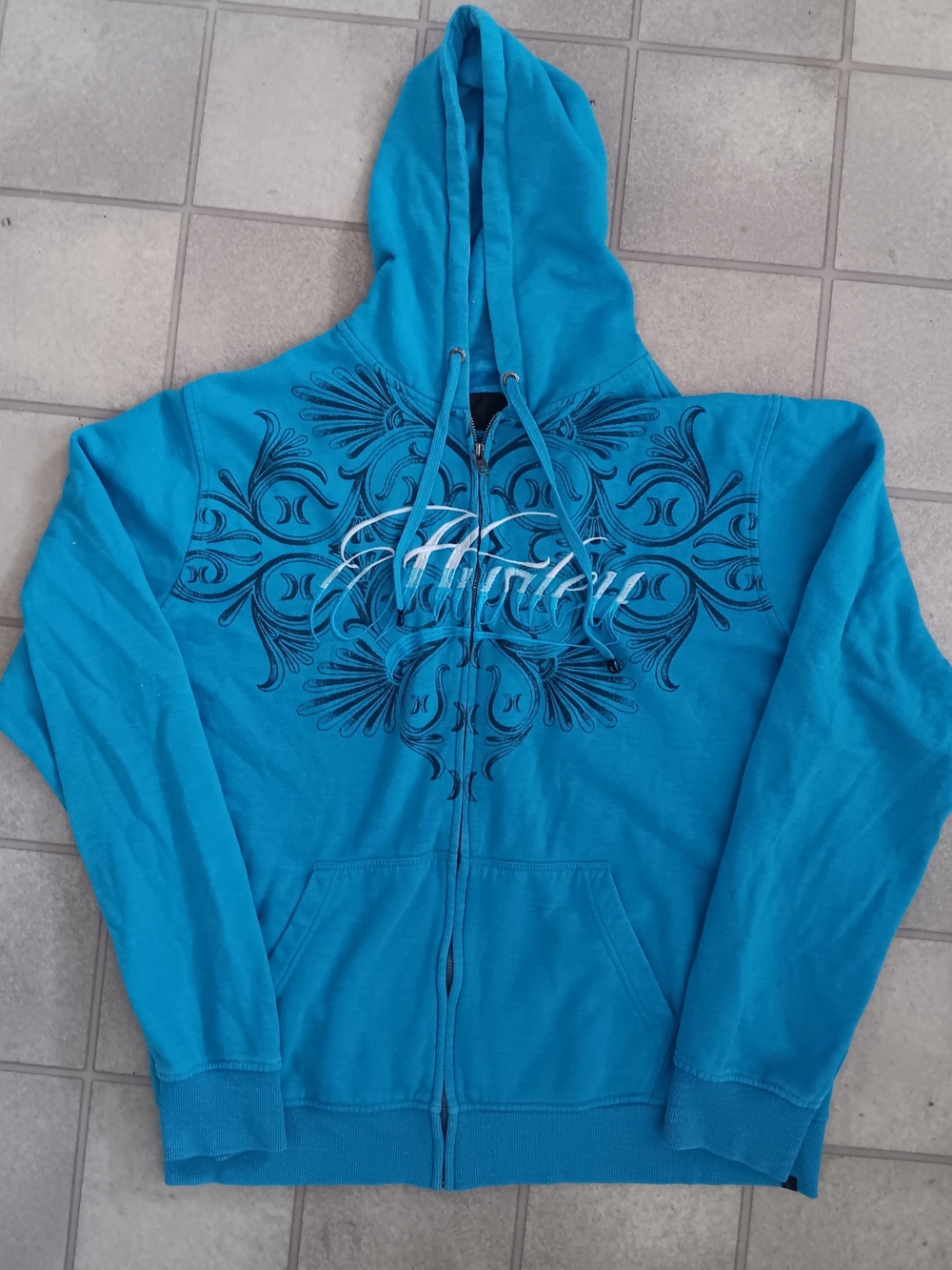 Vintage Hurley Full Zip Hoodie Blue Y2K Script Graphic Fleece Sweatshirt XL